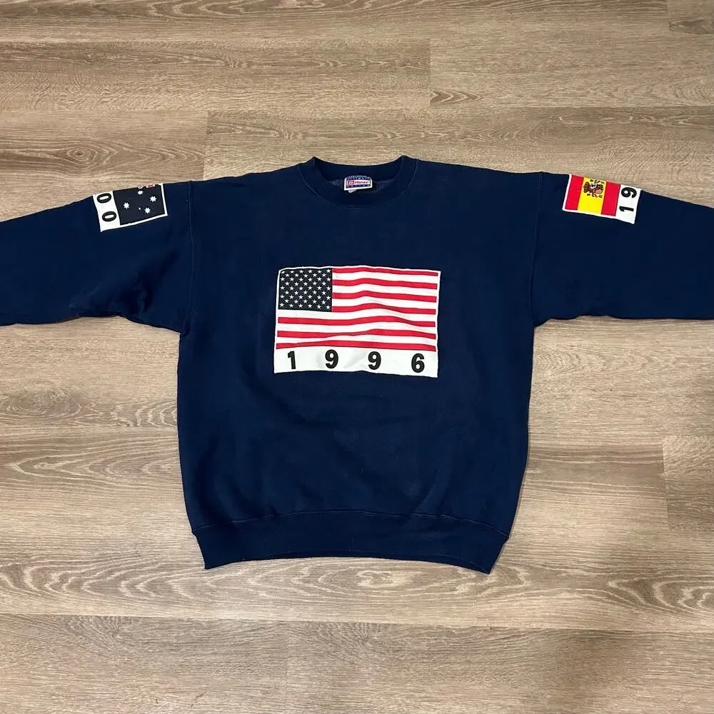 Vintage Hanes Olympic Flags Graphic Sweatshirt USA Made Olympics Theme